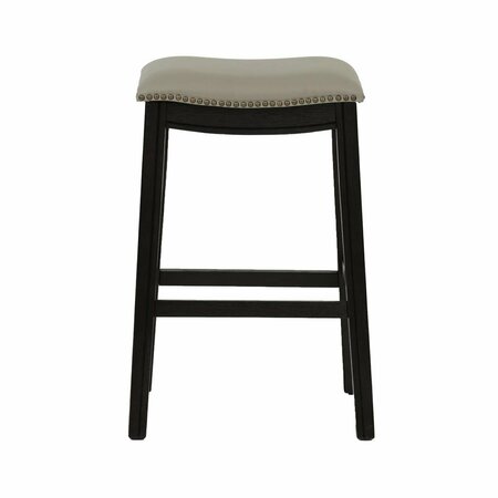 VIVIENDO LA VIDA 29 in. Saddle Bar Stool in Gray Faux Leather - Set of 2 VI3686077